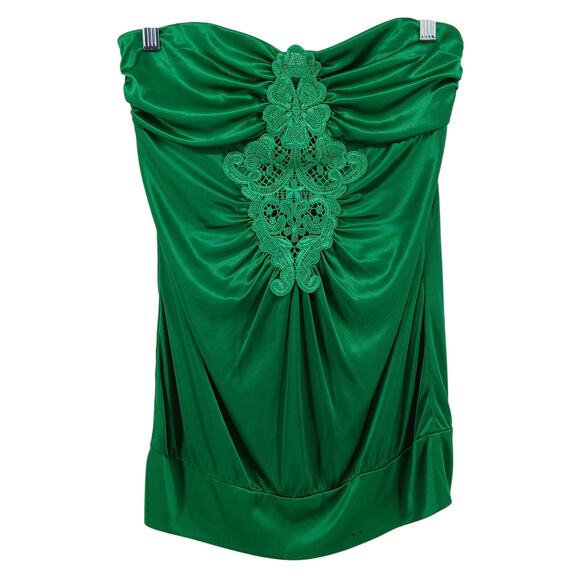 Charlotte Russe Green Y2K Strapless Satin Lace Center Going Out Top Womens SM - Picture 1 of 10